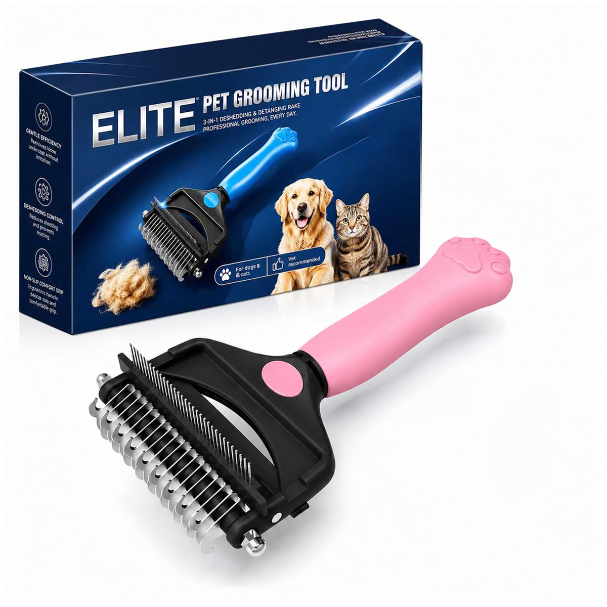 Deshedding Dog Brush，3-in-1 Undercoat Rake for Dogs (Black)