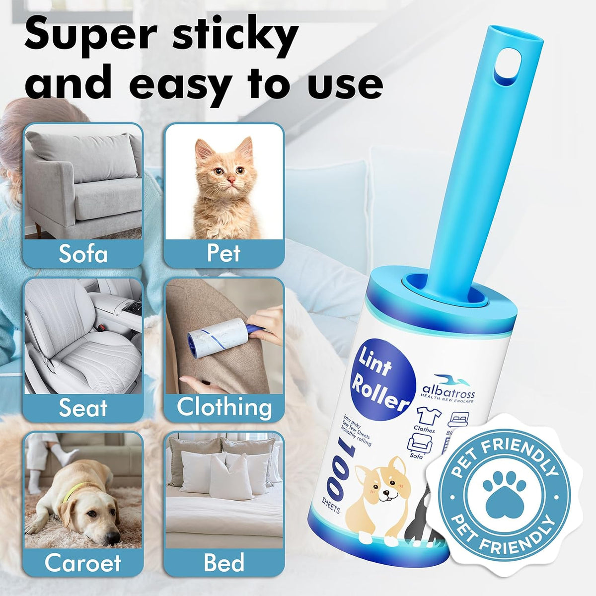 Lint Rollers for Pet Hair Extra Sticky, 1200 Sheets Mega Value Set Lint Rollers for Pet Hair Removal, Dog and Cat Lint Remover for Clothes, Furniture, Carpet