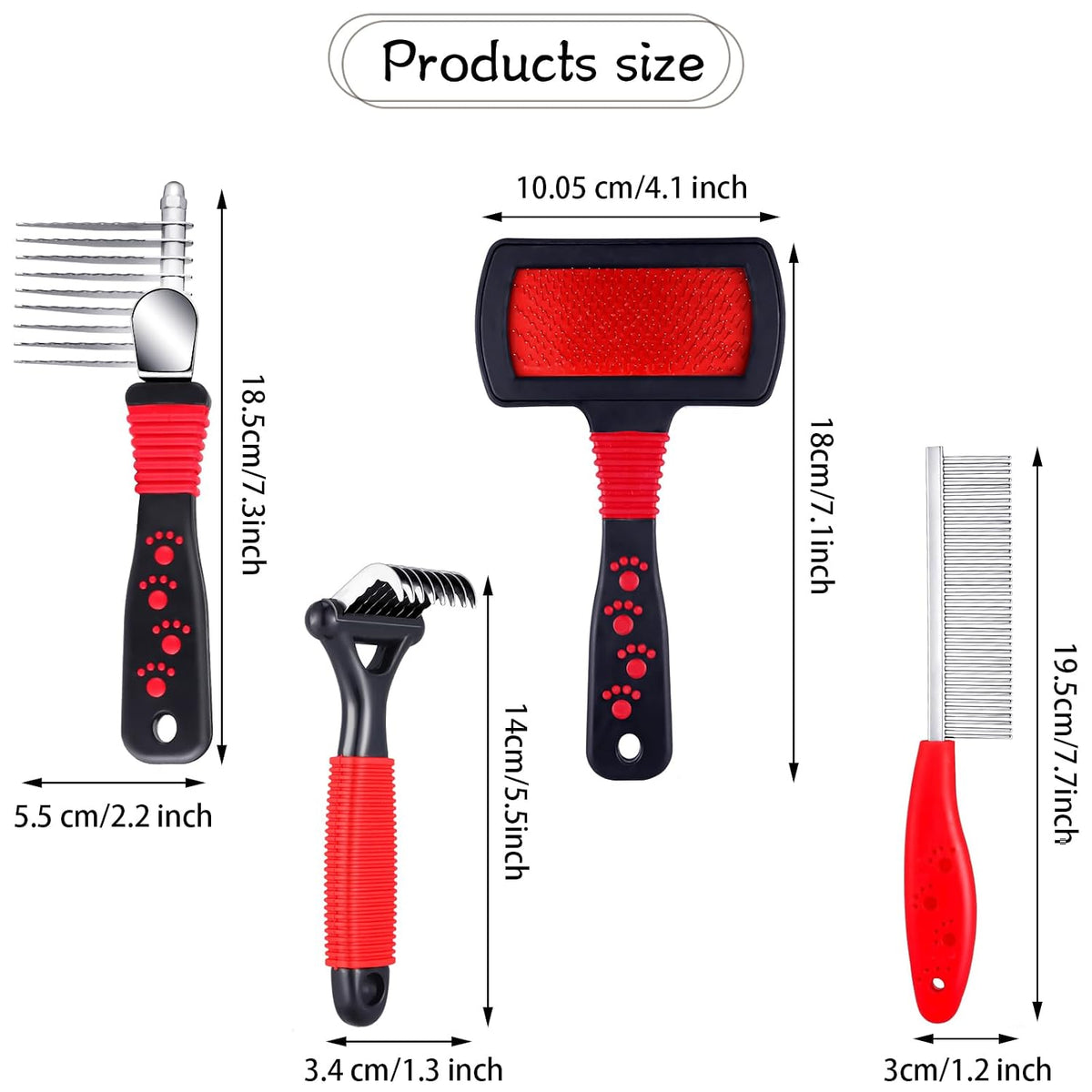 Patelai 4 Pcs Dog Dematting Comb, Red and Black Classic Grooming Set