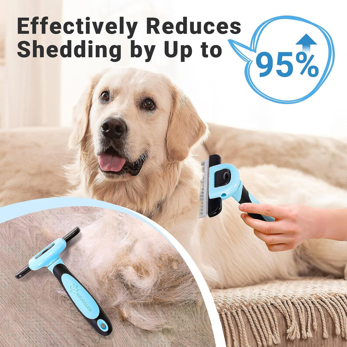 MIU COLOR Pet Grooming Brush, Deshedding Tool for Dogs & Cats, Blue