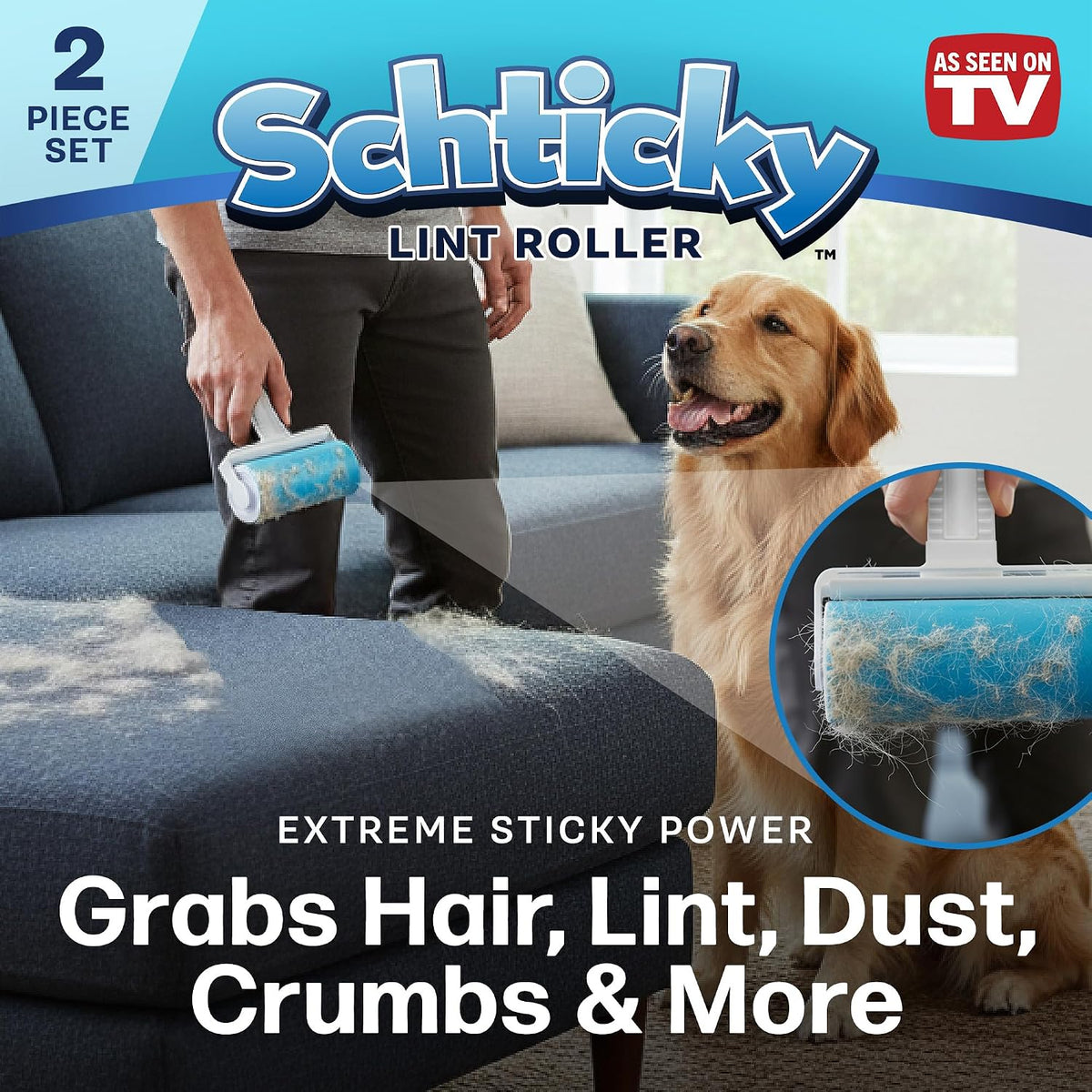 Schticky 2-Piece Lint Roller Set, Reusable & Washable, Pet Hair Remover