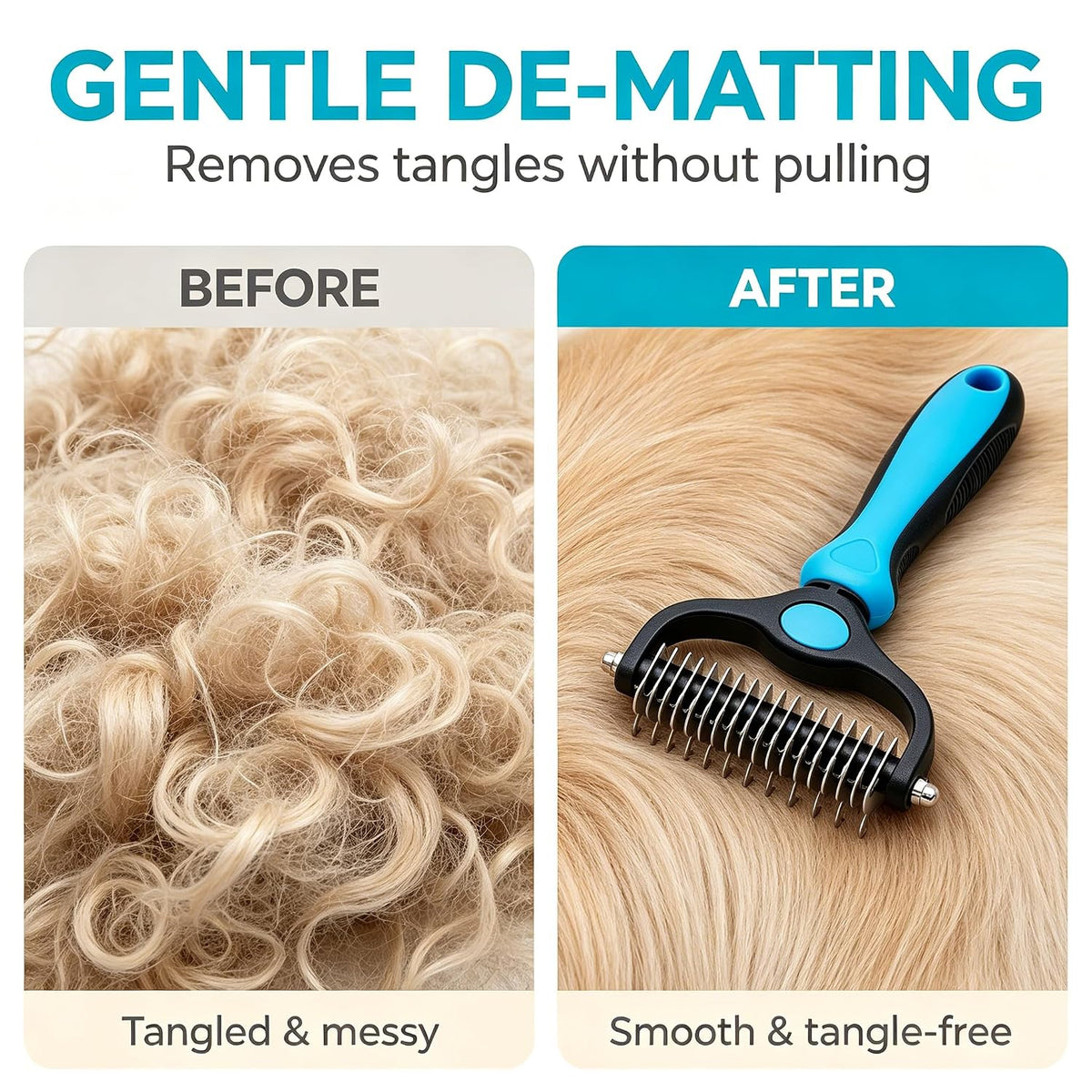 2 in 1 Double Sided Dematting Comb for Cats & Dogs, Deshedding Dog Brush, Pet Shedding Remover Rounded-Tooth Tool For Painlessly Removing Knots And Loose Hair (Blue 2)