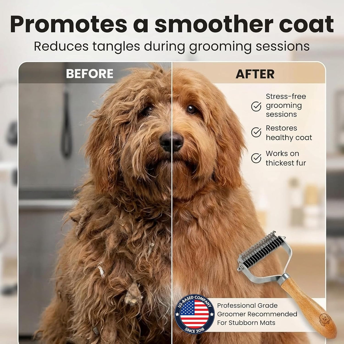 Dematting Comb for Dogs, Undercoat Rake Grooming Tool For Matted Pet Hair