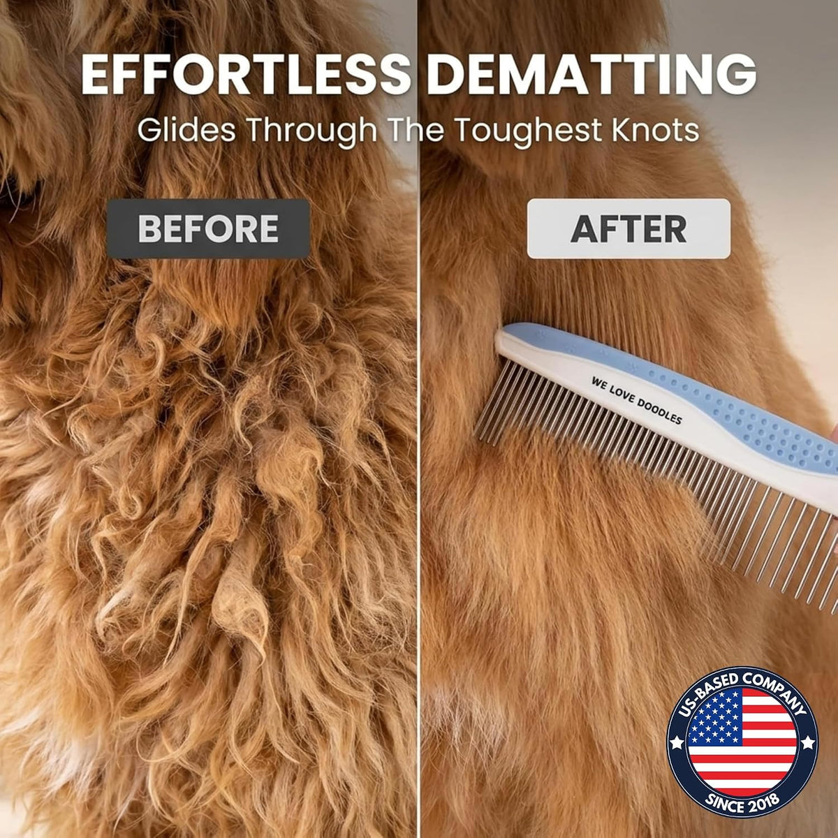 Metal Comb for Dogs, Dog Grooming Detangler Combs For Matted Hair, 2 Pack