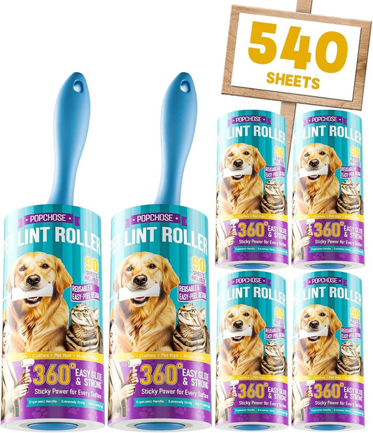 POPCHOSE Lint Roller for Pet Hair Extra Sticky, 540 Sheets with 2 Handles