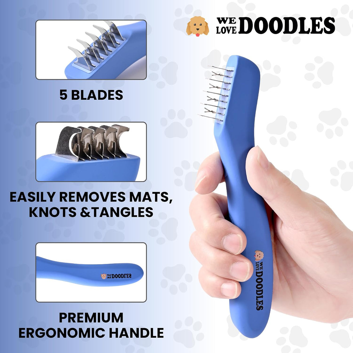 Dematting Comb for Dogs, Undercoat Rake Grooming Tool, Mat Remover, 5 Blade