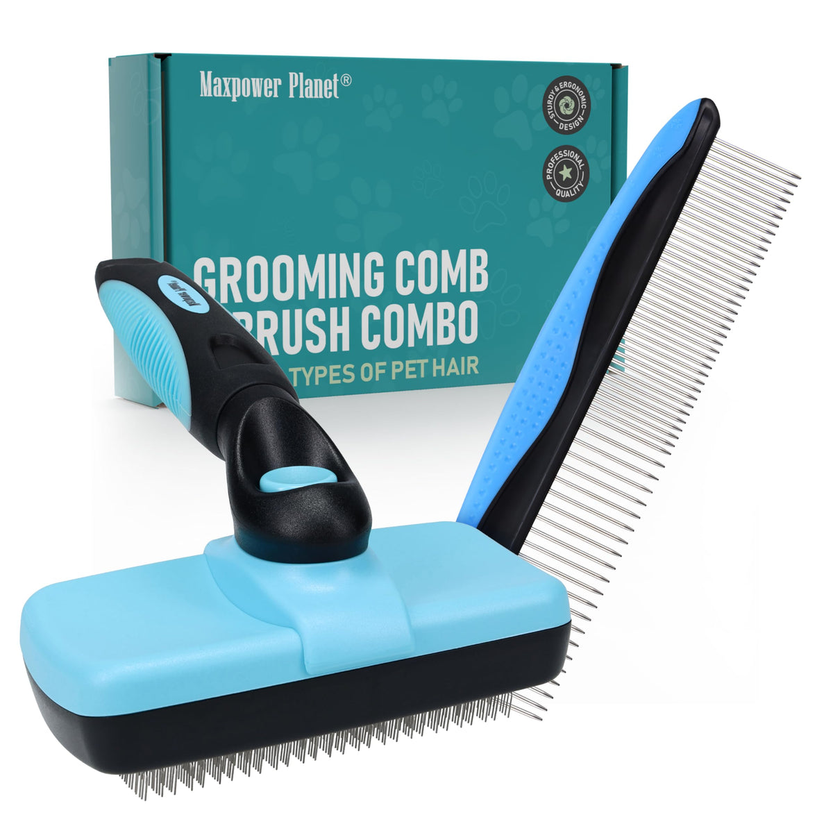 Maxpower Planet Hair Brush - Double Sided Shedding, Dematting Undercoat Rake for Dogs and Cats, Extra Wide Dog Grooming Brush, Reduce Shedding by 95%, Black