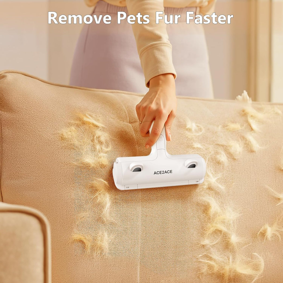 ACE2ACE Pet Hair Remover, Reusable Lint Roller for Cat and Dog Hair, White