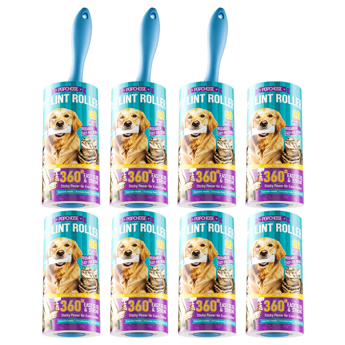 POPCHOSE Lint Roller for Pet Hair Extra Sticky, 540 Sheets with 2 Handles