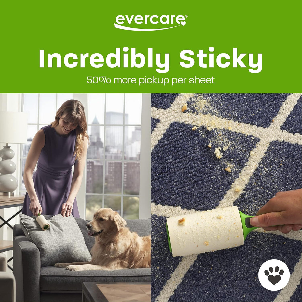 Evercare All Purpose Pet Hair Lint Roller with 2 Refills, 180 Total Sheets – Reusable Sticky Roller for Pet Hair, Cat & Dog Hair Remover, Lint Remover, Pet Hair Remover for Furniture, Clothing & Cars