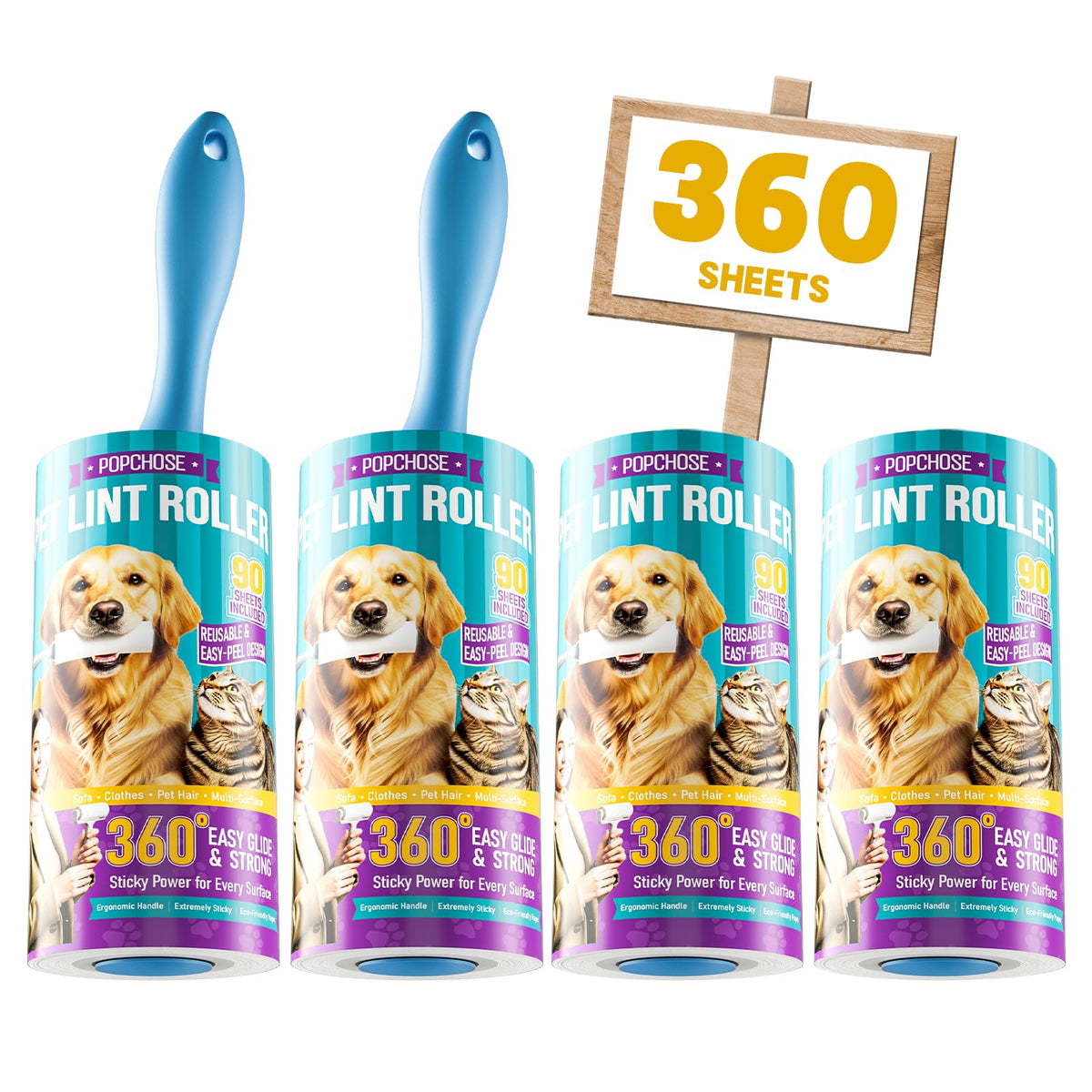 POPCHOSE Lint Roller for Pet Hair Extra Sticky, 540 Sheets with 2 Handles