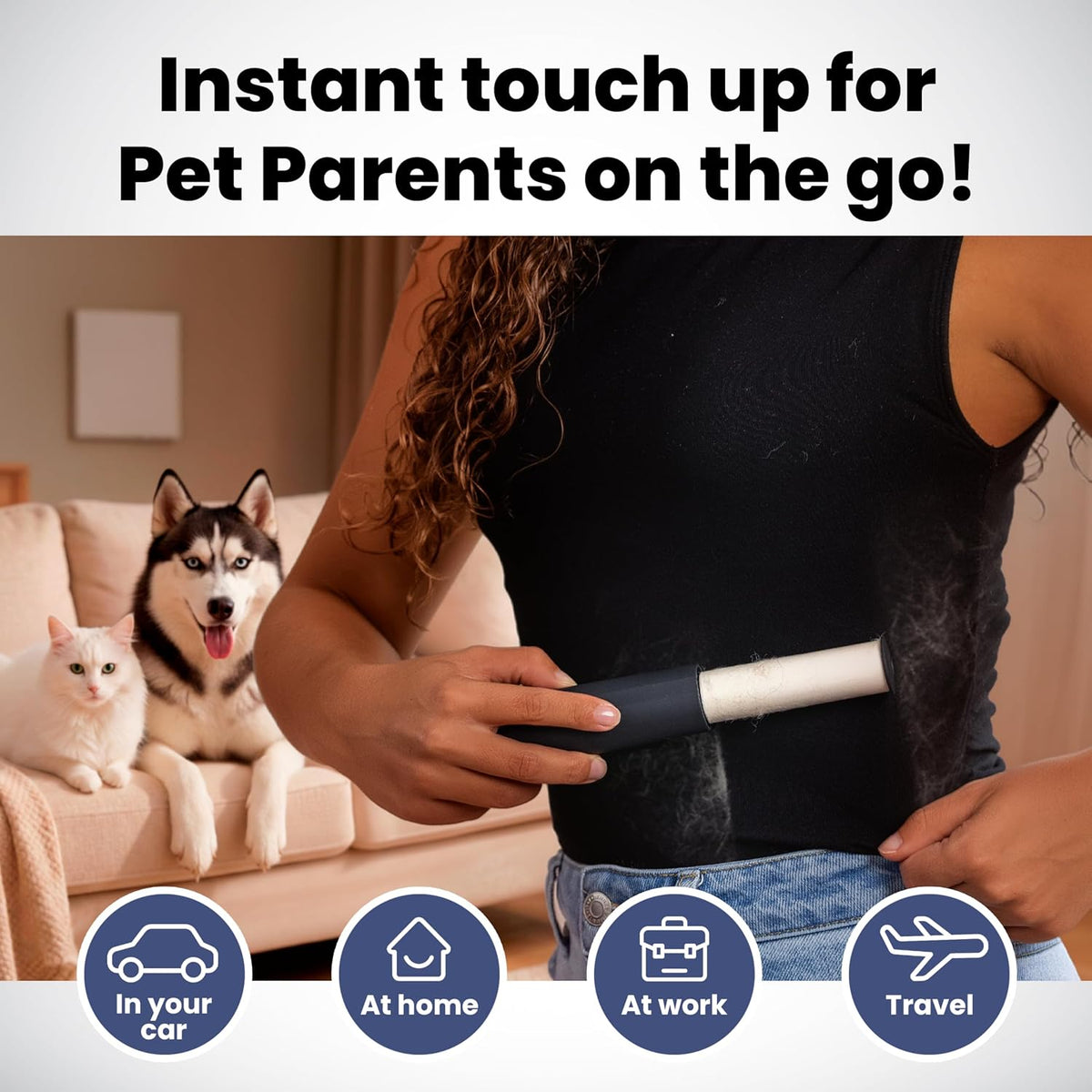 Retractable Mini Lint Roller for Pet Hair, 90 Sheets, 1 Pack + 2 Refills
