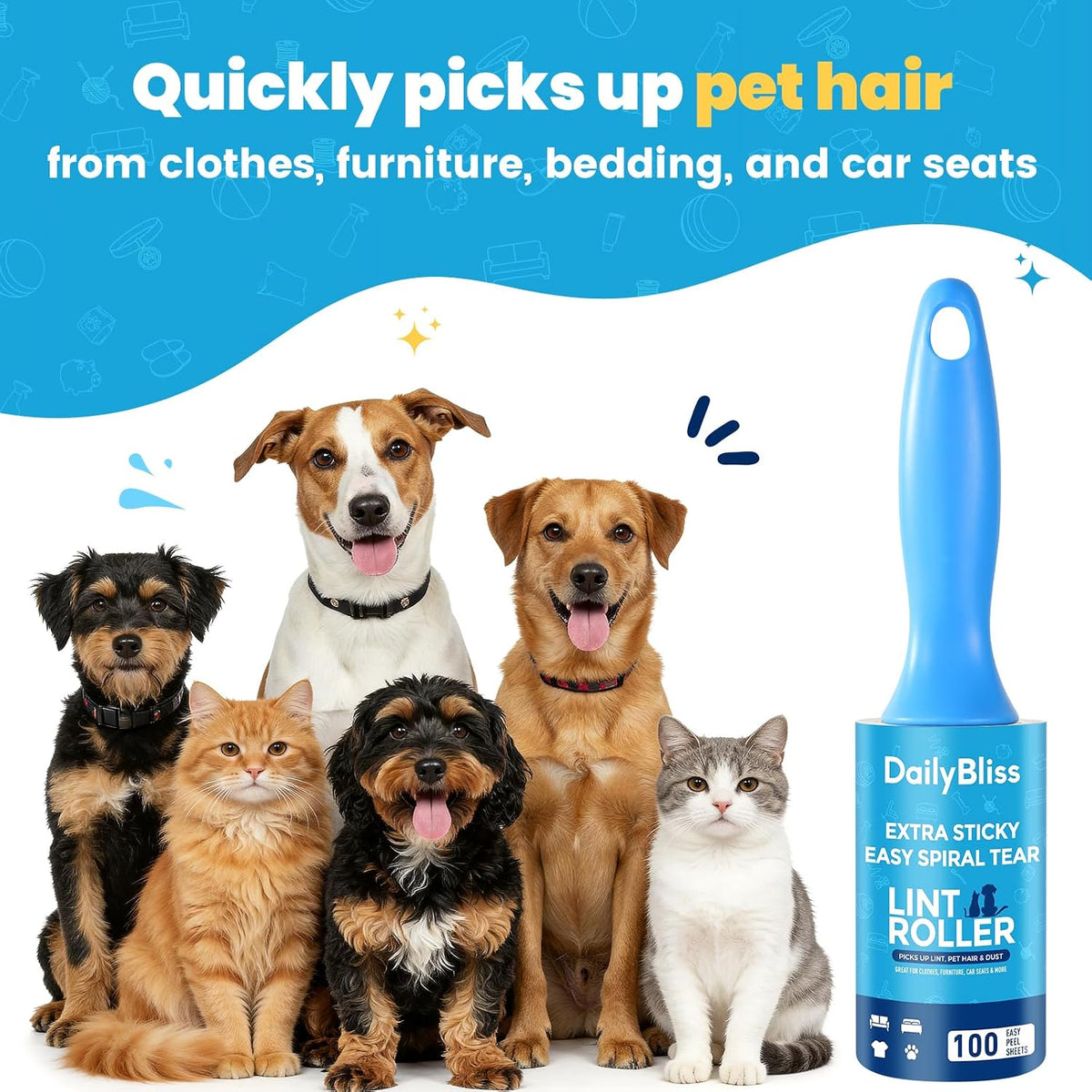 Extra Sticky Lint Roller for Pet Hair, 500 Sheets with 2 Handles