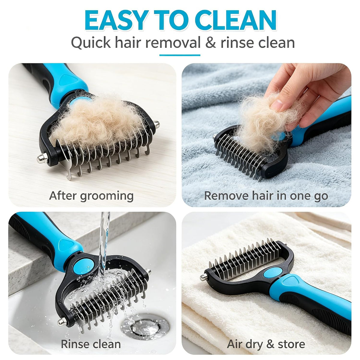 2 in 1 Double Sided Dematting Comb for Cats & Dogs, Deshedding Dog Brush, Pet Shedding Remover Rounded-Tooth Tool For Painlessly Removing Knots And Loose Hair (Blue 2)