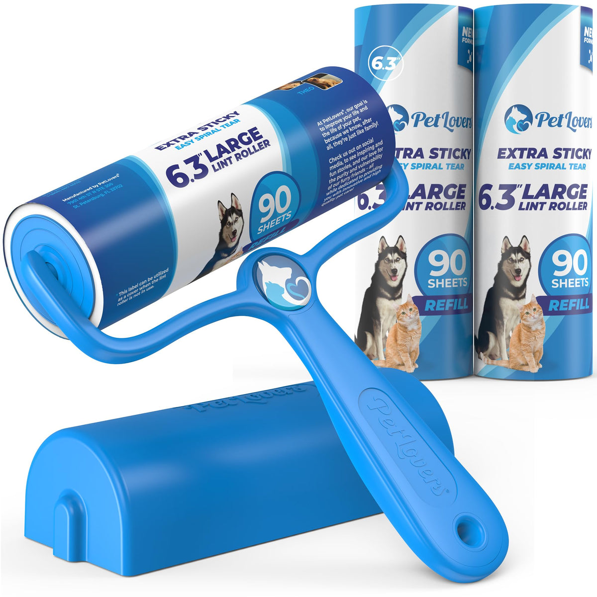 PetLovers Extra Sticky Lint Roller Value Set 270 Sheets for Pet Hair Removal and Clothes, Dog and Cat Lint Remover, 3 Pack
