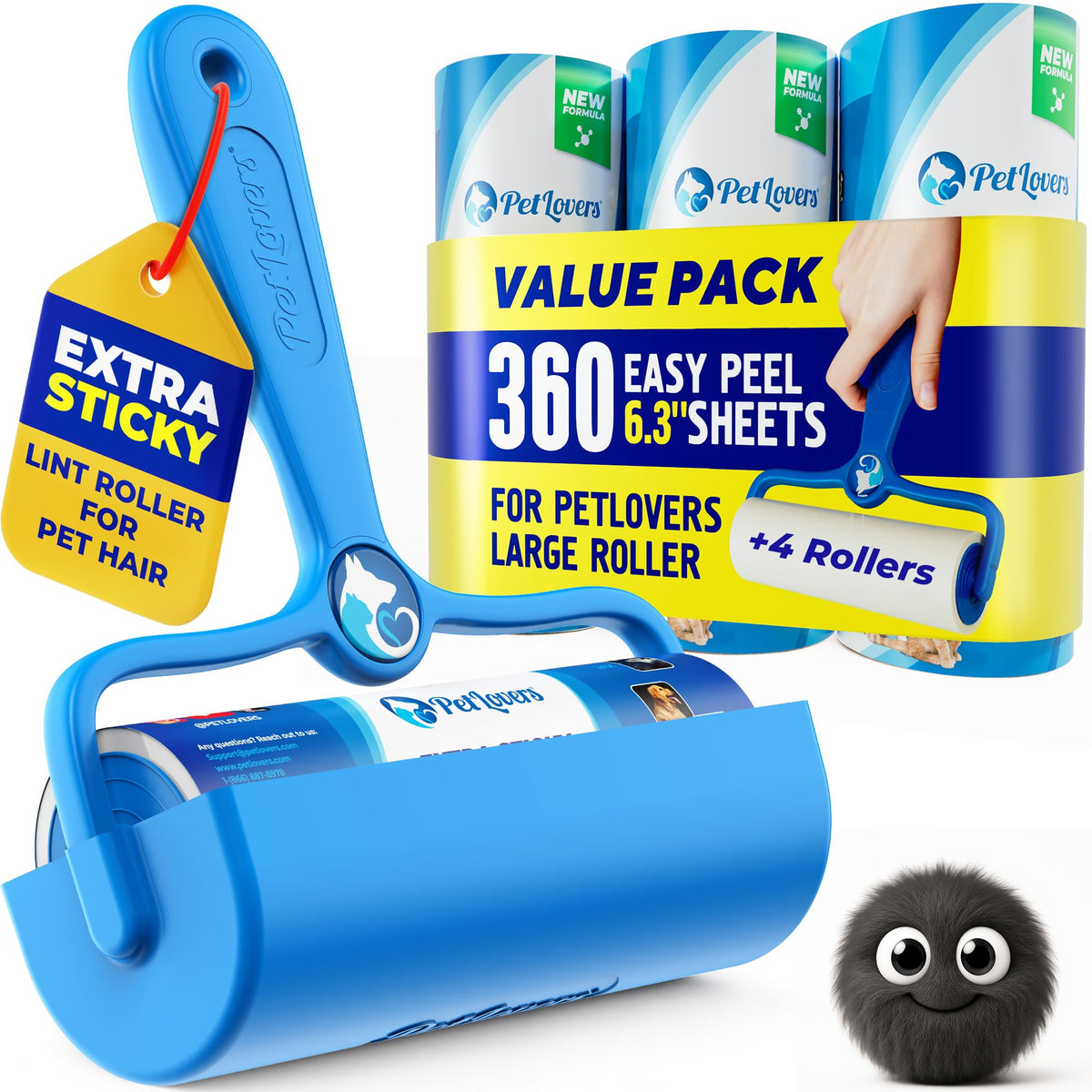 PetLovers Extra Sticky Lint Roller Ultimate Value Set 400 Sheets for Pet Hair Removal, Dog and Cat Lint Remover 4 Pack