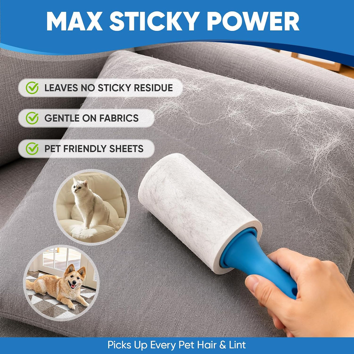 600 Sheets Lint Roller for Pet Hair, Lint Remover Extra Sticky