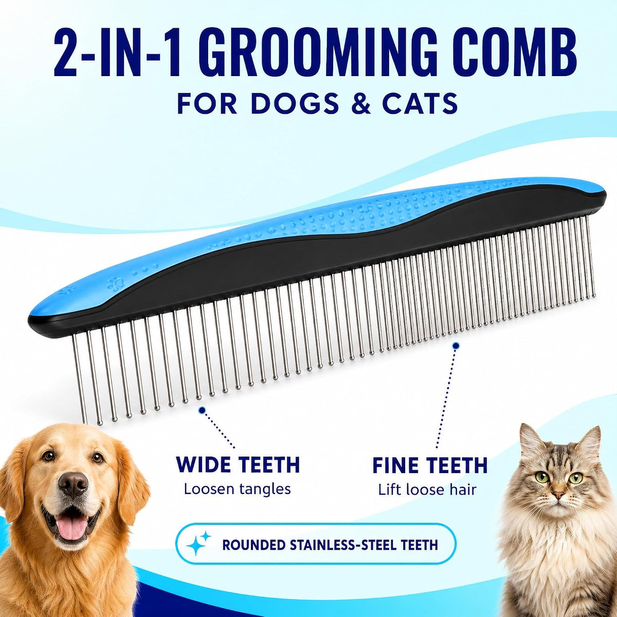 Pat Your Pet Deshedding Brush & Metal Comb Grooming Combo