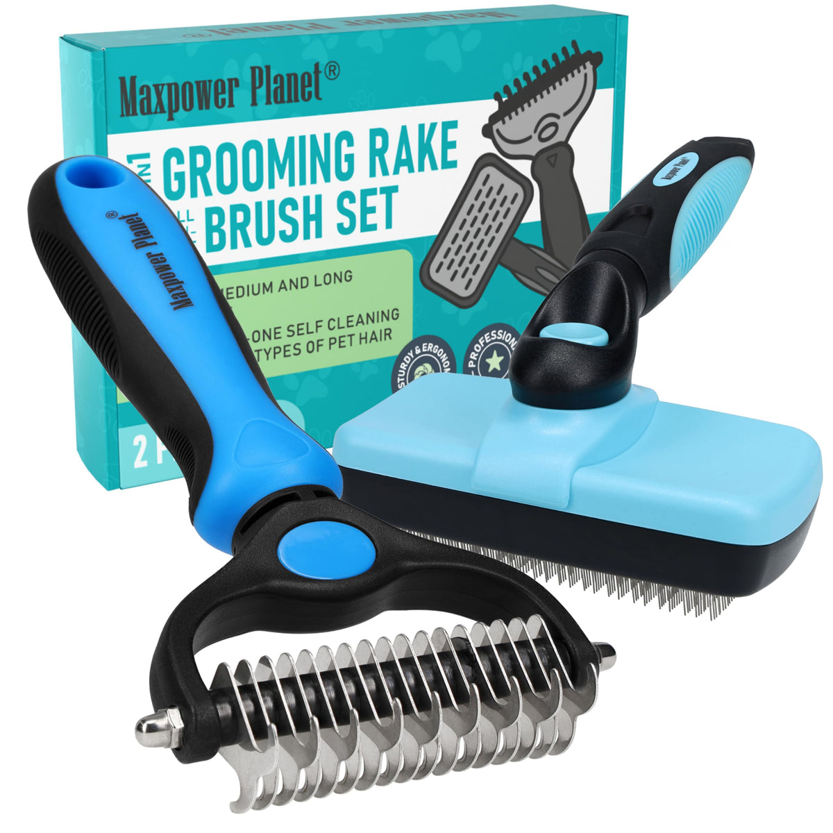 Maxpower Planet Dog Grooming Rake, Deshedding Undercoat Brush, Dogs & Cats