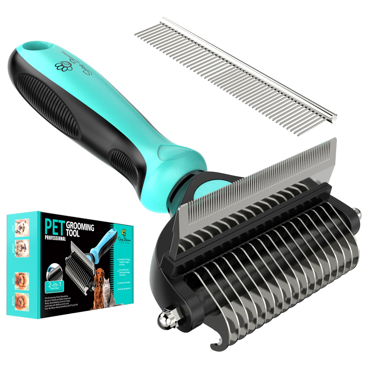 Spring Blossoms-2 in 1 Professional Grooming Rake for Cats & Dogs-Dematting Comb for Easy Mats & Tangles Removing,Pet Brush Safe No More Nasty Shedding and Flying Hair (Orange)