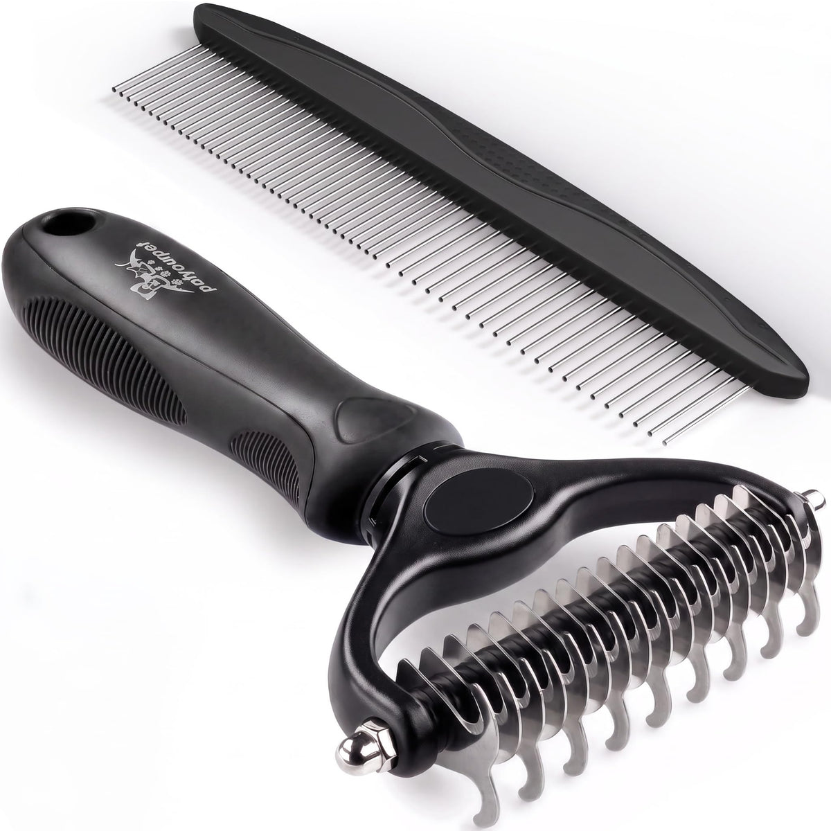Pat Your Pet Deshedding Brush & Metal Comb Grooming Combo