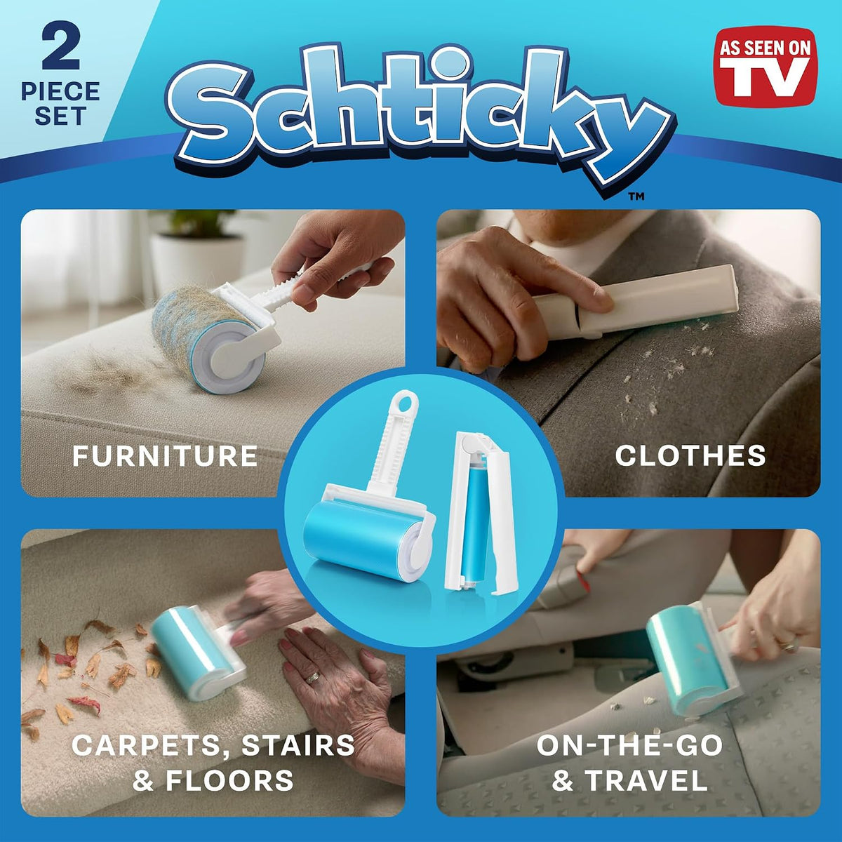 Schticky 2-Piece Lint Roller Set, Reusable & Washable, Pet Hair Remover