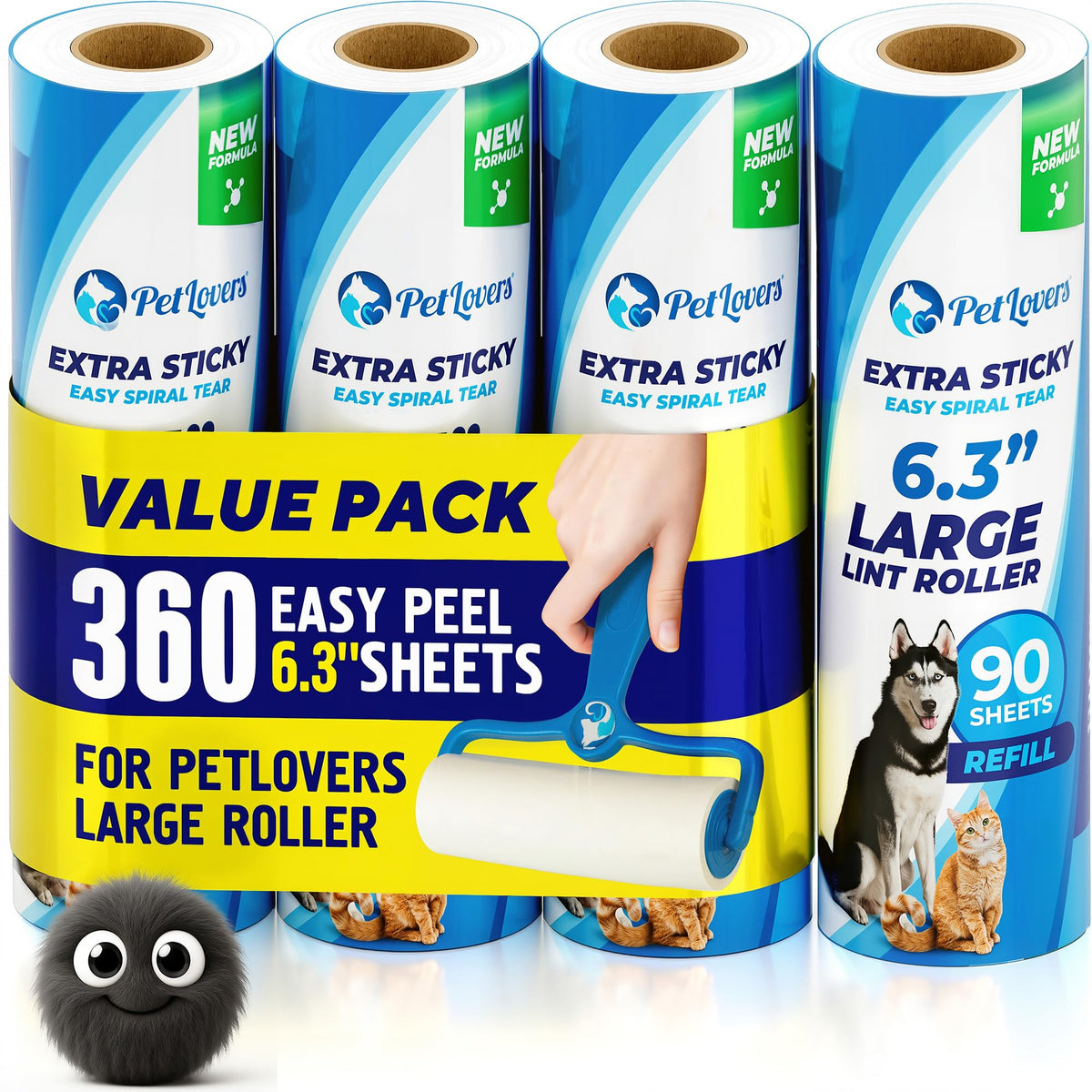 PetLovers Extra Sticky Lint Roller Ultimate Value Set 400 Sheets for Pet Hair Removal, Dog and Cat Lint Remover 4 Pack