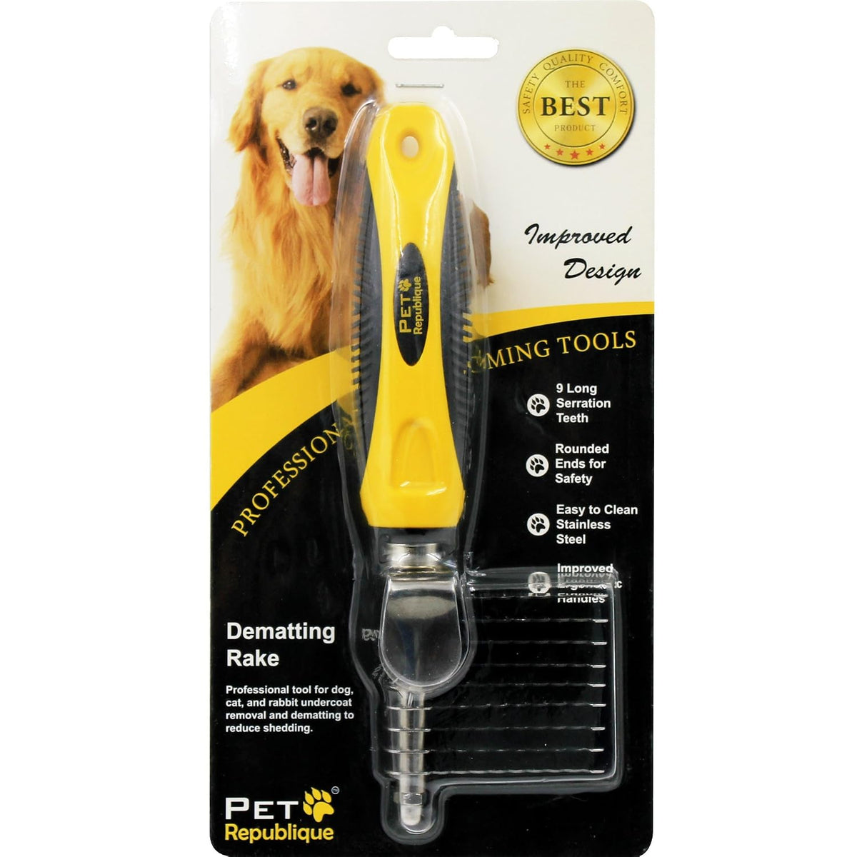 Pet Republique Dematting Tool for Dogs and Cats - Stainless Steel Matt Breaker Rake for Undercoat and Mat Brush - Knot Out for Long Haired Breed Pets