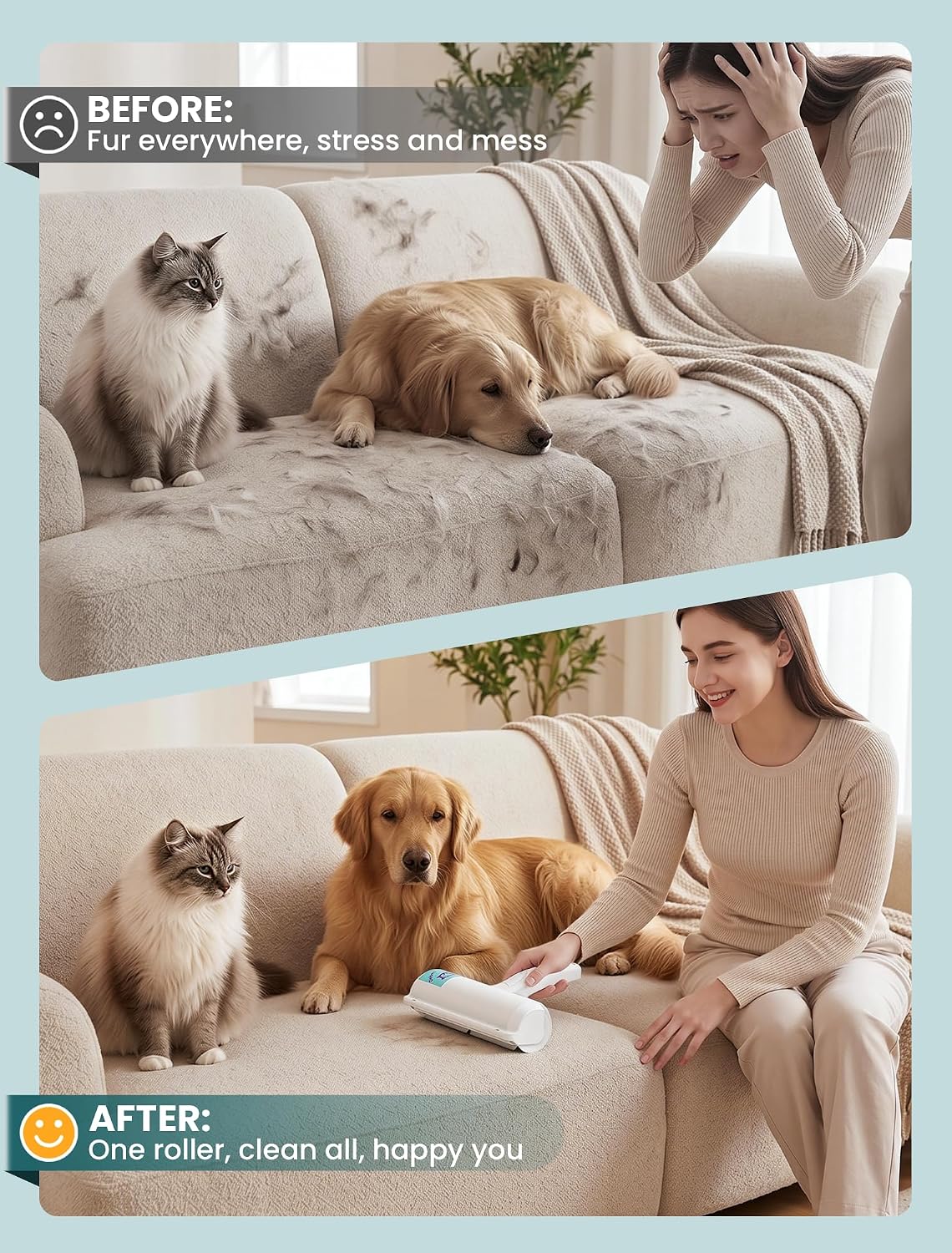 DELOMO Pet Hair Remover Roller, Reusable Lint Roller for Dog and Cat Hair