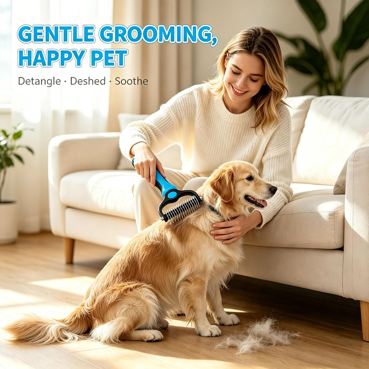 2 in 1 Double Sided Dematting Comb for Cats & Dogs, Deshedding Dog Brush, Pet Shedding Remover Rounded-Tooth Tool For Painlessly Removing Knots And Loose Hair (Blue 2)