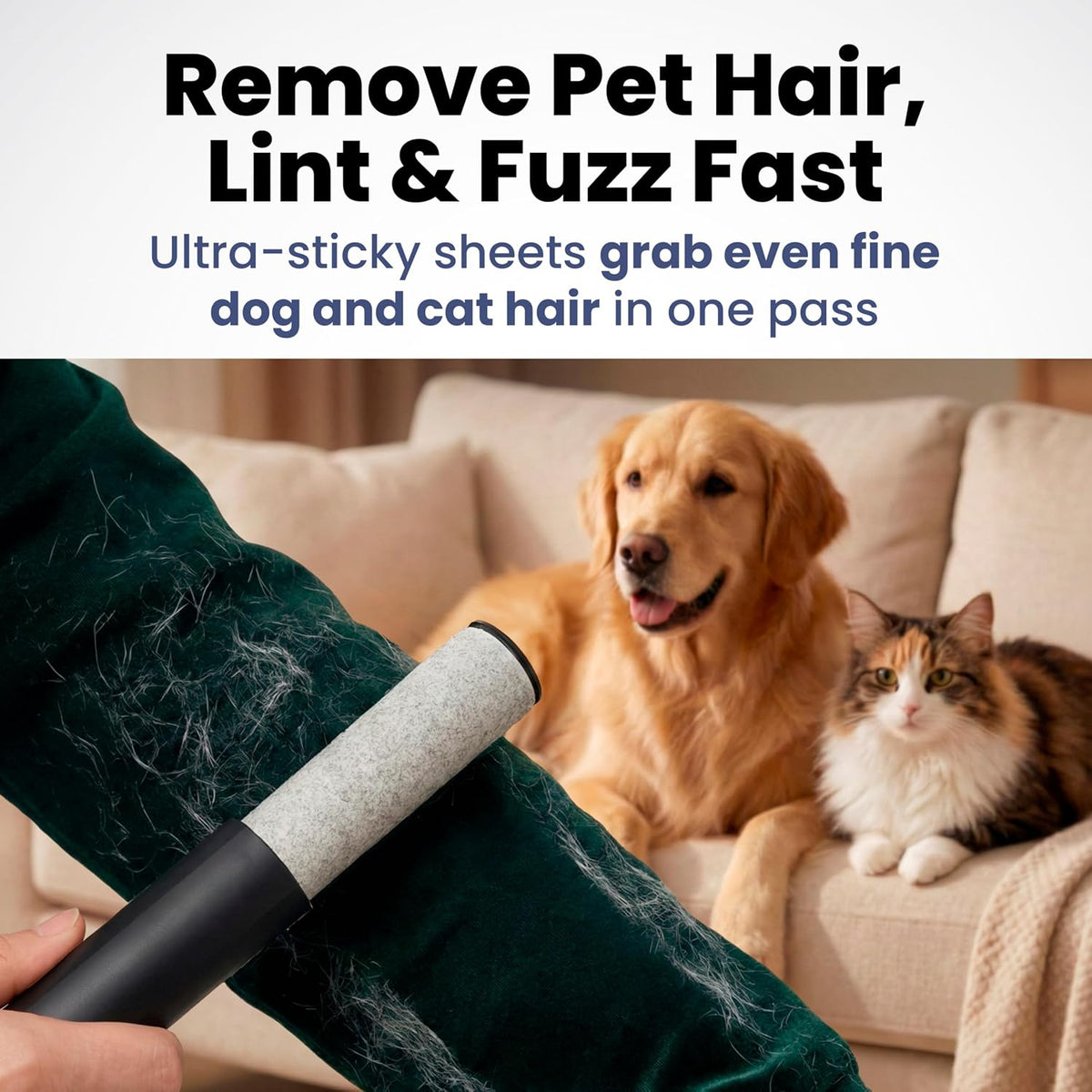 Retractable Mini Lint Roller for Pet Hair, 90 Sheets, 1 Pack + 2 Refills