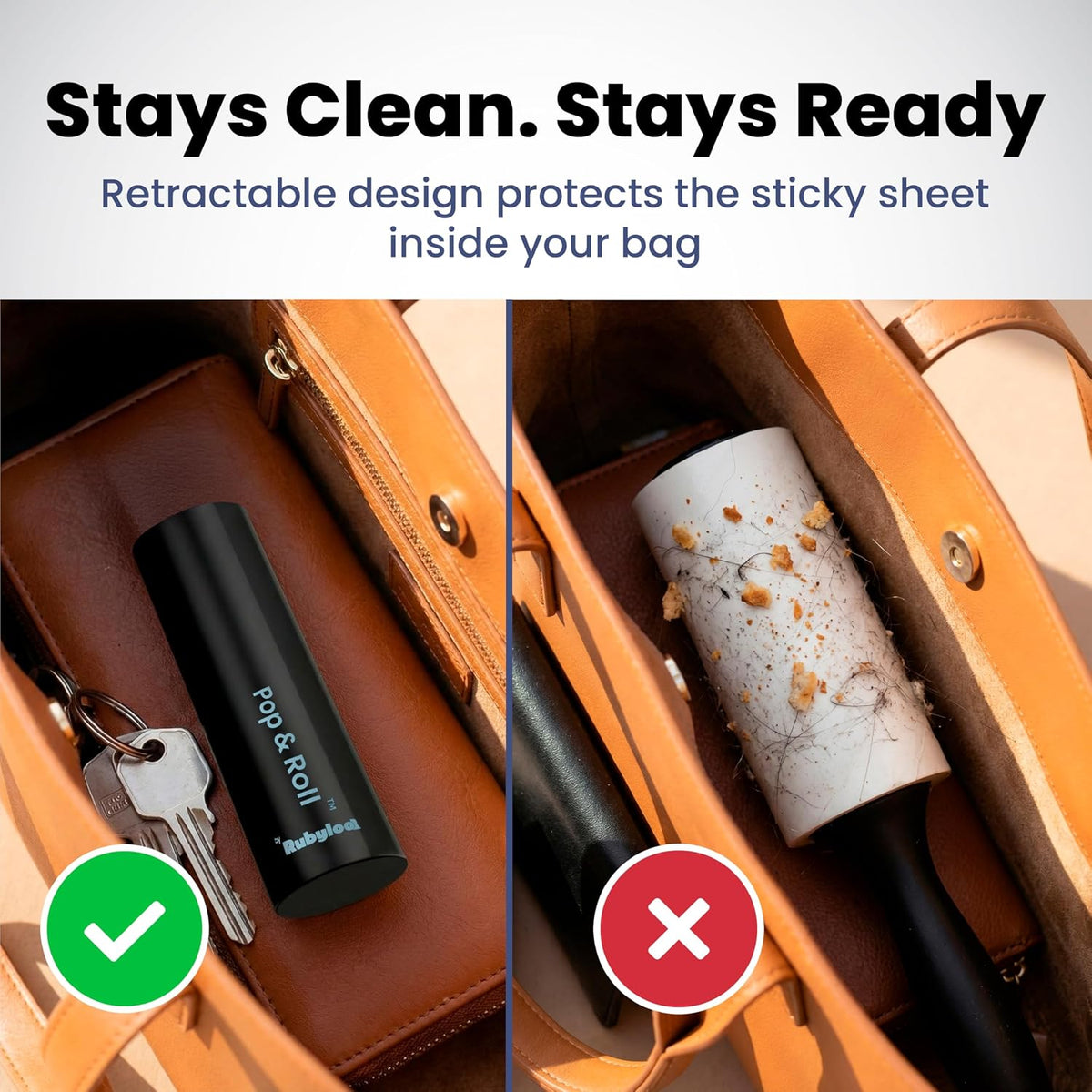 Retractable Mini Lint Roller for Pet Hair, 90 Sheets, 1 Pack + 2 Refills