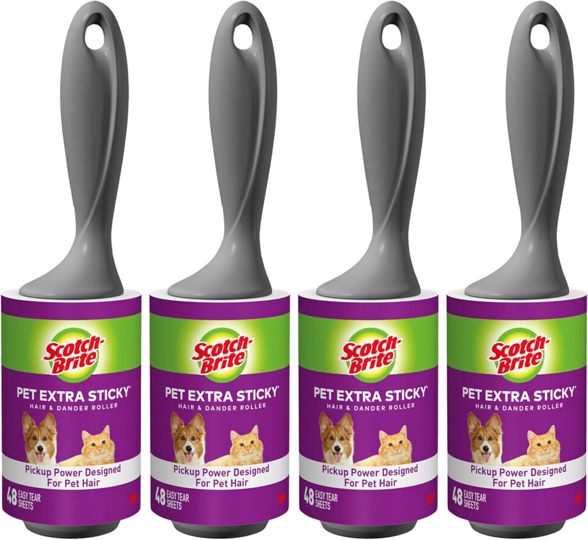 Scotch-Brite Pet Extra Sticky Lint Rollers 4 Rollers 48 Sheets Per Roller 192 Sheets Total
