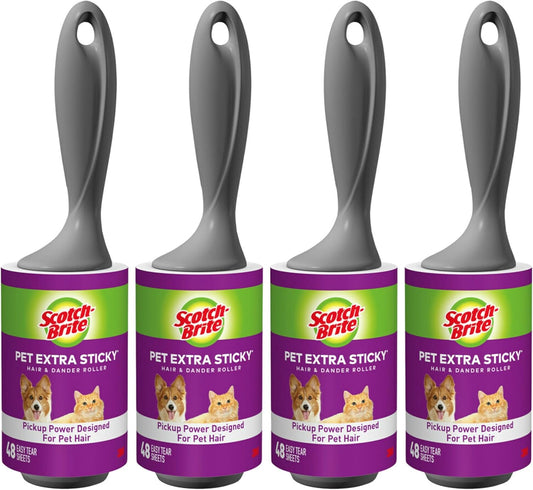 Scotch-Brite Pet Extra Sticky Lint Rollers 4 Rollers 48 Sheets Per Roller 192 Sheets Total