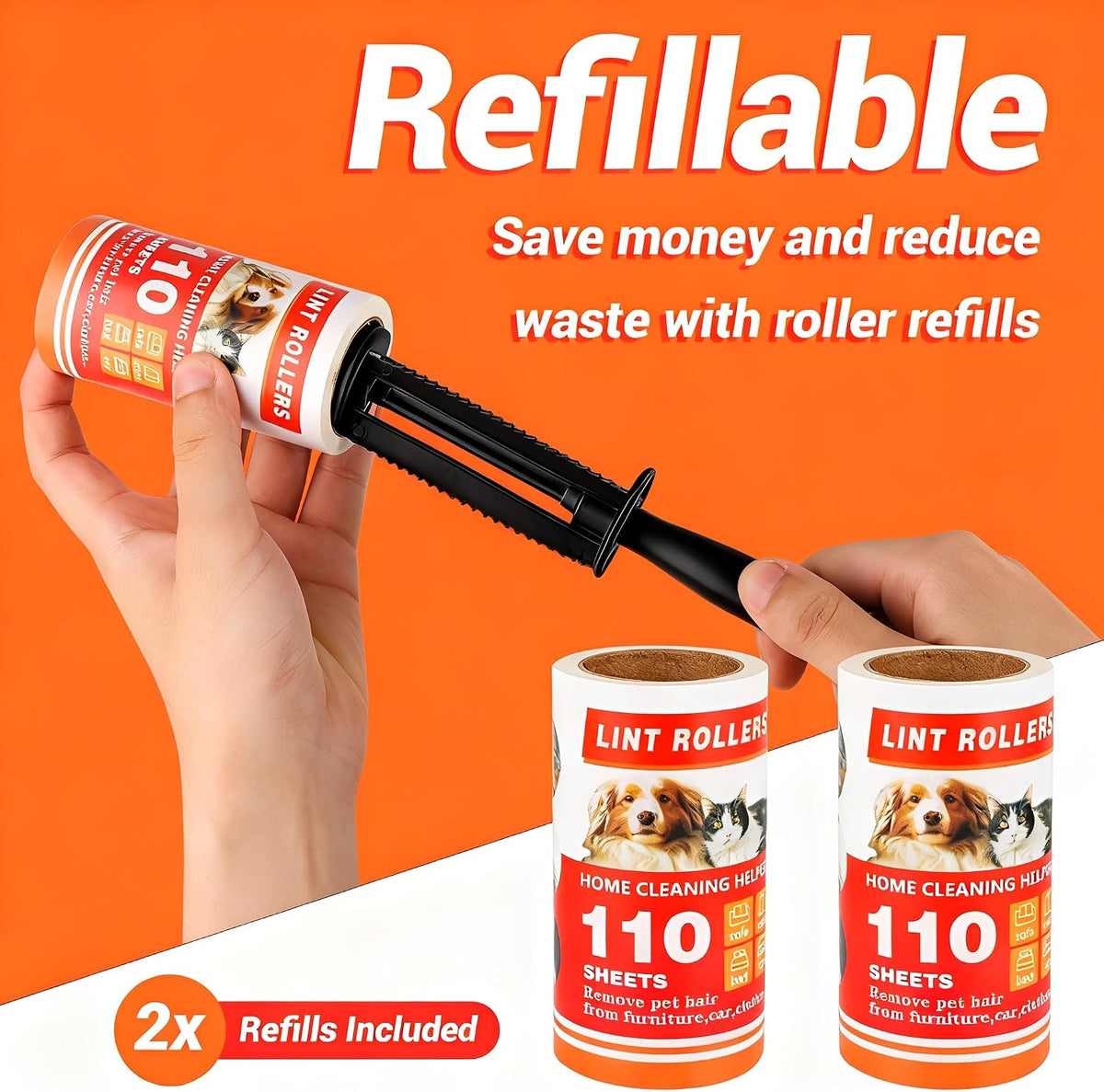Lint Roller 220 Sheets with 2 Handle, Lint Rollers for Pet Hair Extra Sticky,Pet Hair Remover for Laundry, Lint Rollers for Pet Hair on Clothes, Furniture & Car - Dog & Cat Hair Removal Tool
