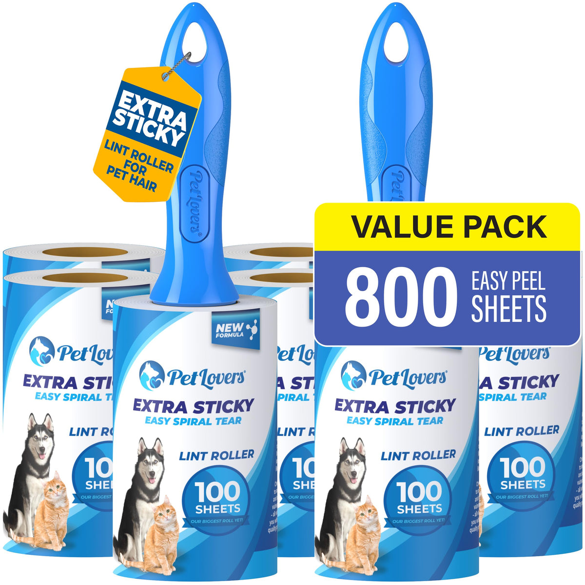 PetLovers Extra Sticky Lint Roller Ultimate Value Set 400 Sheets for Pet Hair Removal, Dog and Cat Lint Remover 4 Pack
