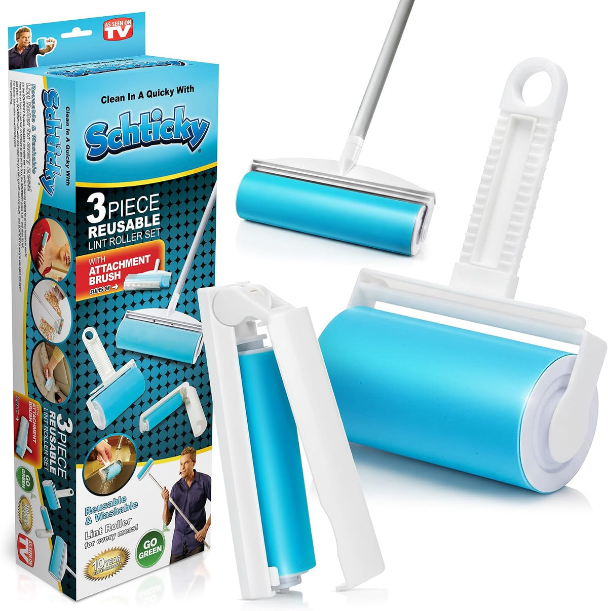 Schticky 3-Piece Lint Roller Set, Reusable & Washable, Pet Hair Remover