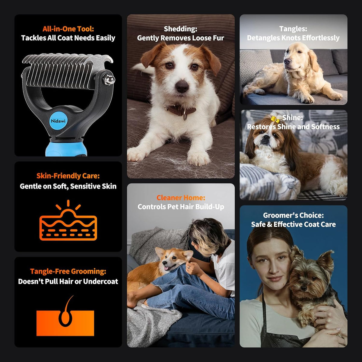 Nidawi Pet Dog Grooming Brush - Double Sided