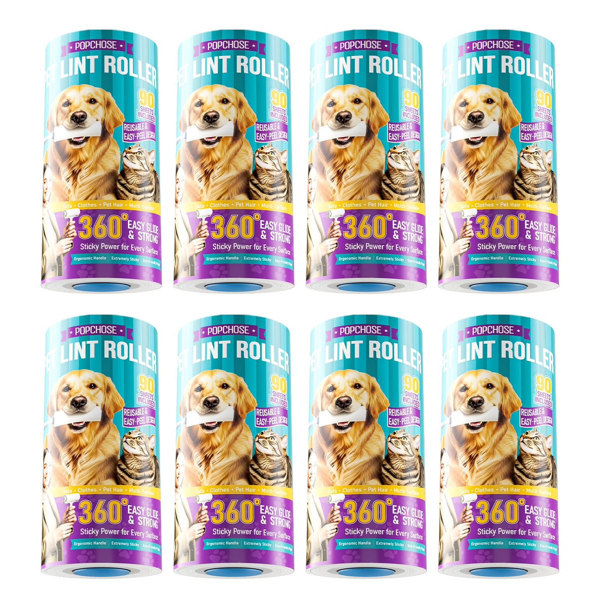 POPCHOSE Lint Roller for Pet Hair Extra Sticky, 540 Sheets with 2 Handles