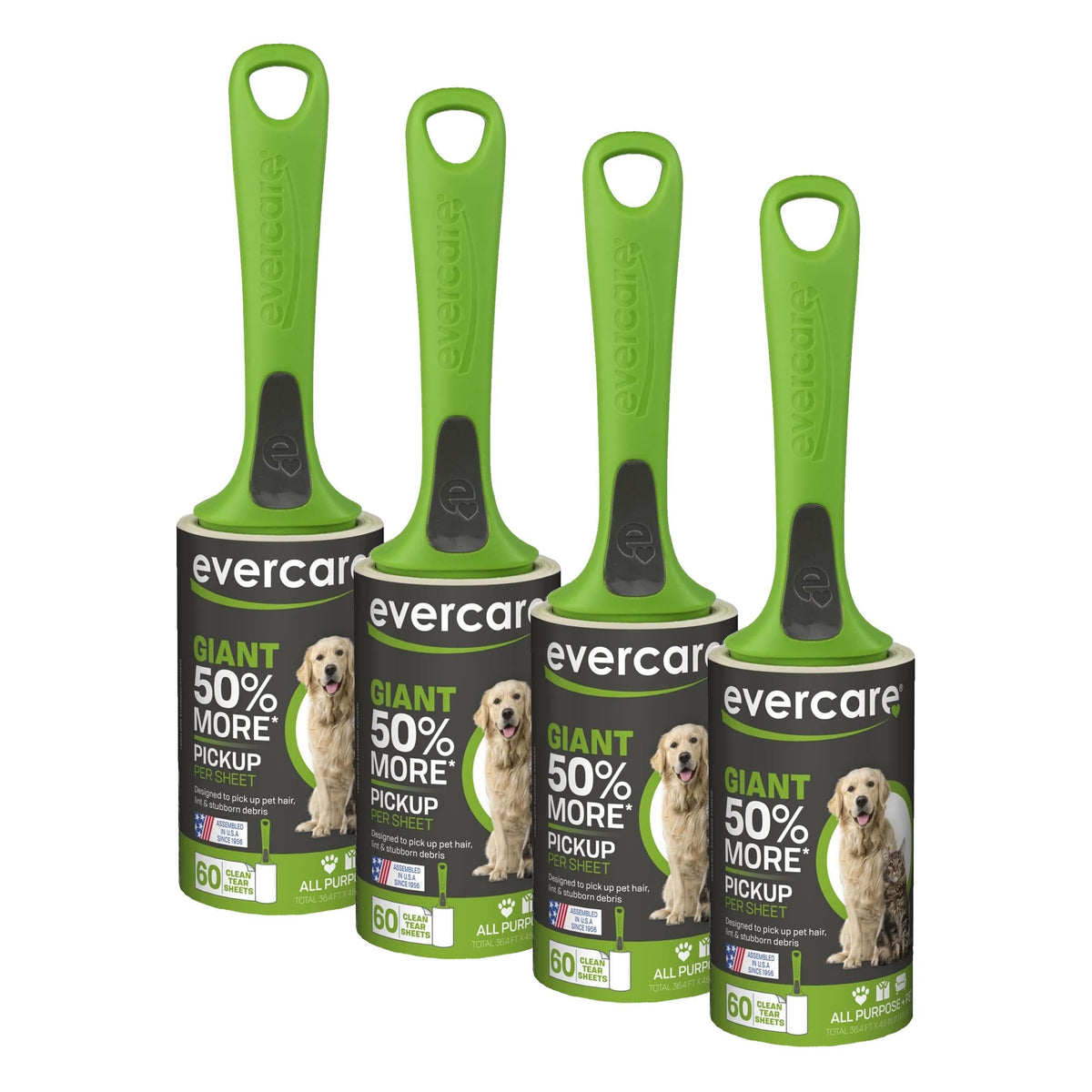 Evercare Lint Roller Pet Hair Remover Giant 60 Layers Per Roll, Green