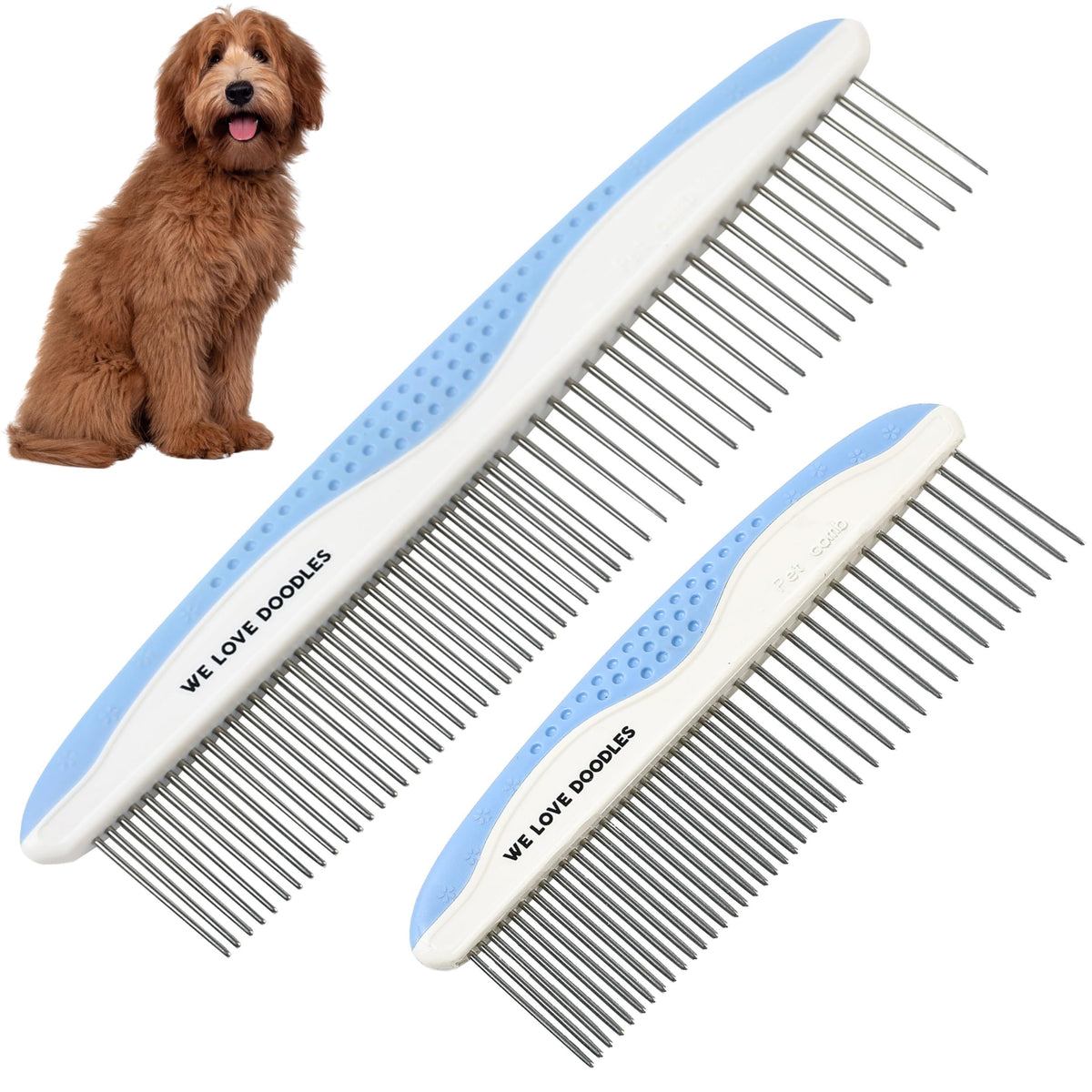 Metal Comb for Dogs, Dog Grooming Detangler Combs For Matted Hair, 2 Pack