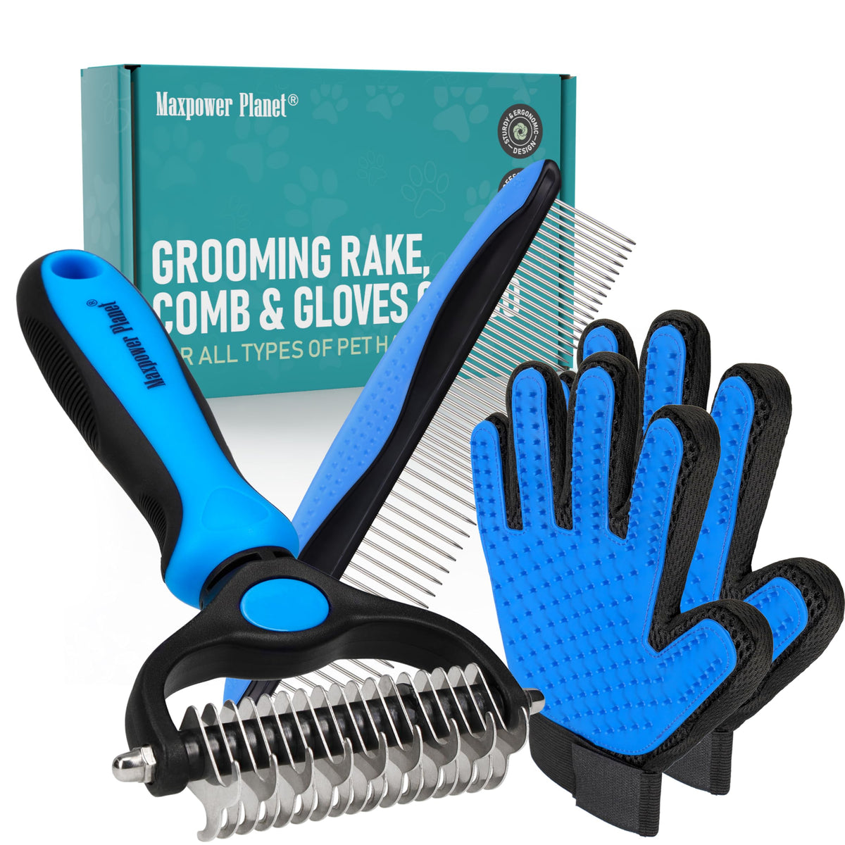 Maxpower Planet Dog Grooming Rake, Deshedding Undercoat Brush, Dogs & Cats