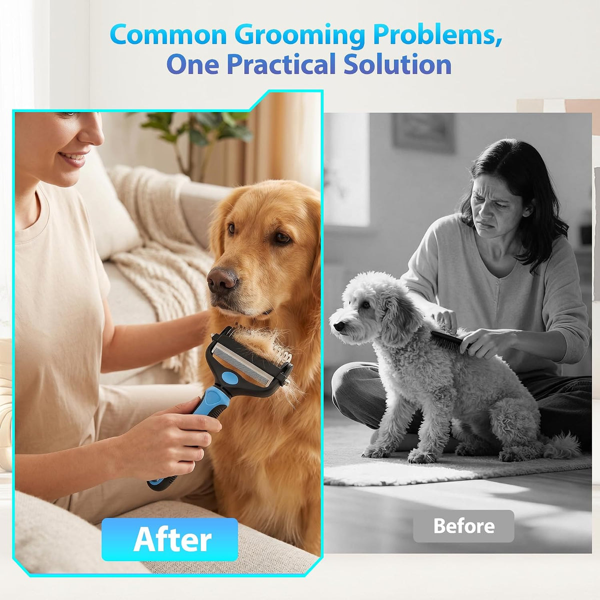 3-in-1 Grooming Brush: Skin-Safe Dematting Rake for Dogs & Cats