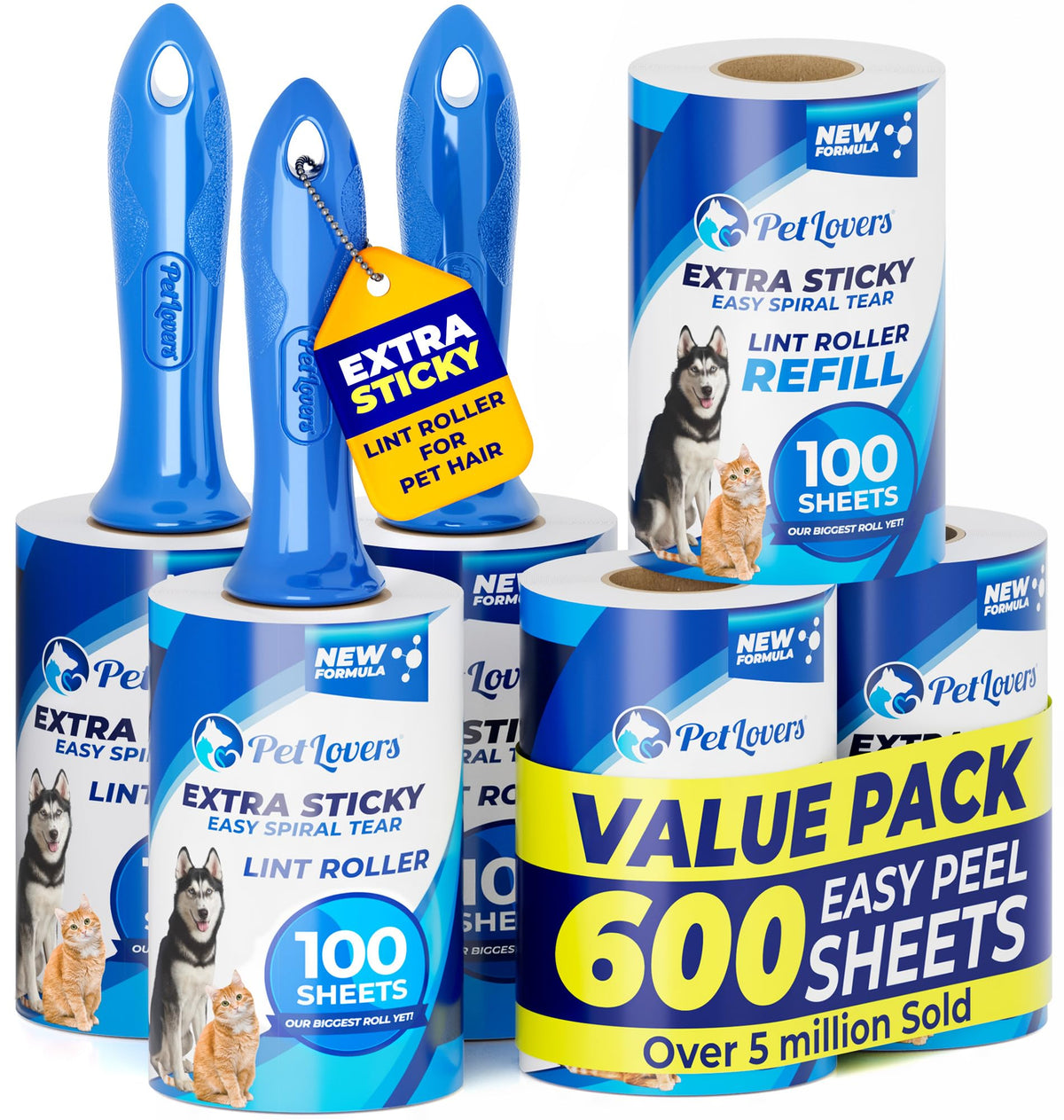 PetLovers Extra Sticky Lint Roller Ultimate Value Set 400 Sheets for Pet Hair Removal, Dog and Cat Lint Remover 4 Pack