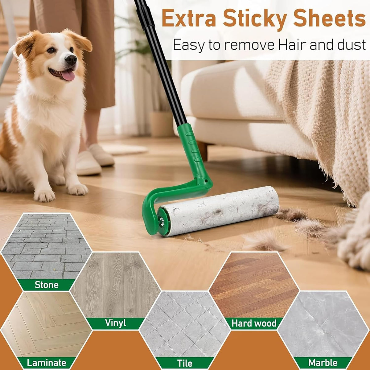 VOUBIEN 10" Large Lint Roller for Pet Hair,Giant Roller for Floor,Carpets