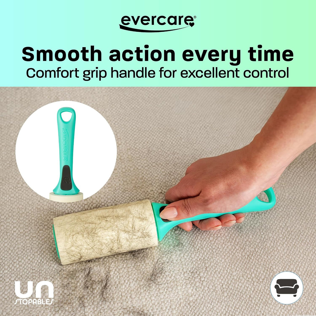 Evercare with Unstopables Fresh Scent All-Purpose Lint Roller, 4-Pack, 80 Layers Per Roller, Total 320 Sticky Sheets, Pet Hair & Lint Remover
