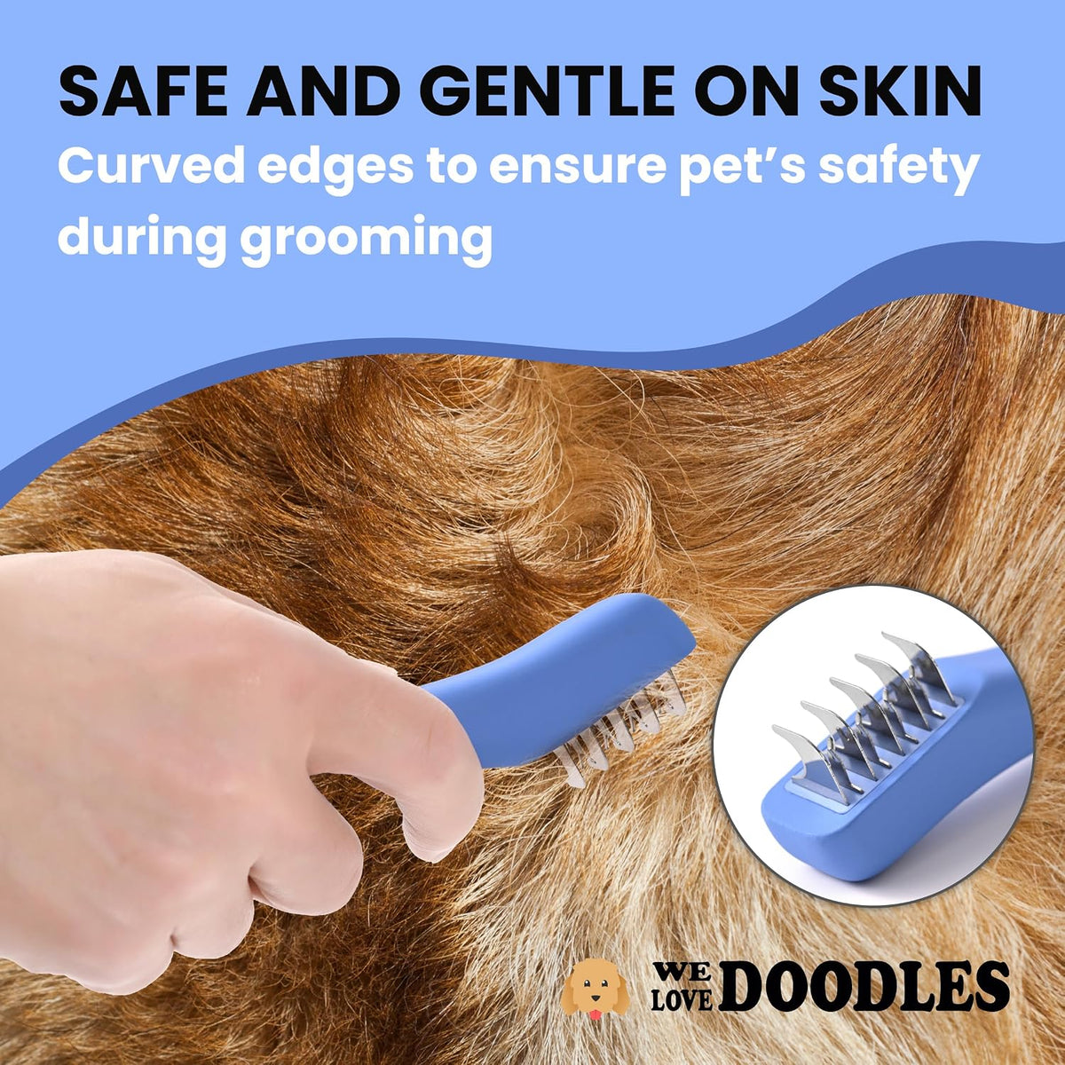 Dematting Comb for Dogs, Undercoat Rake Grooming Tool, Mat Remover, 5 Blade