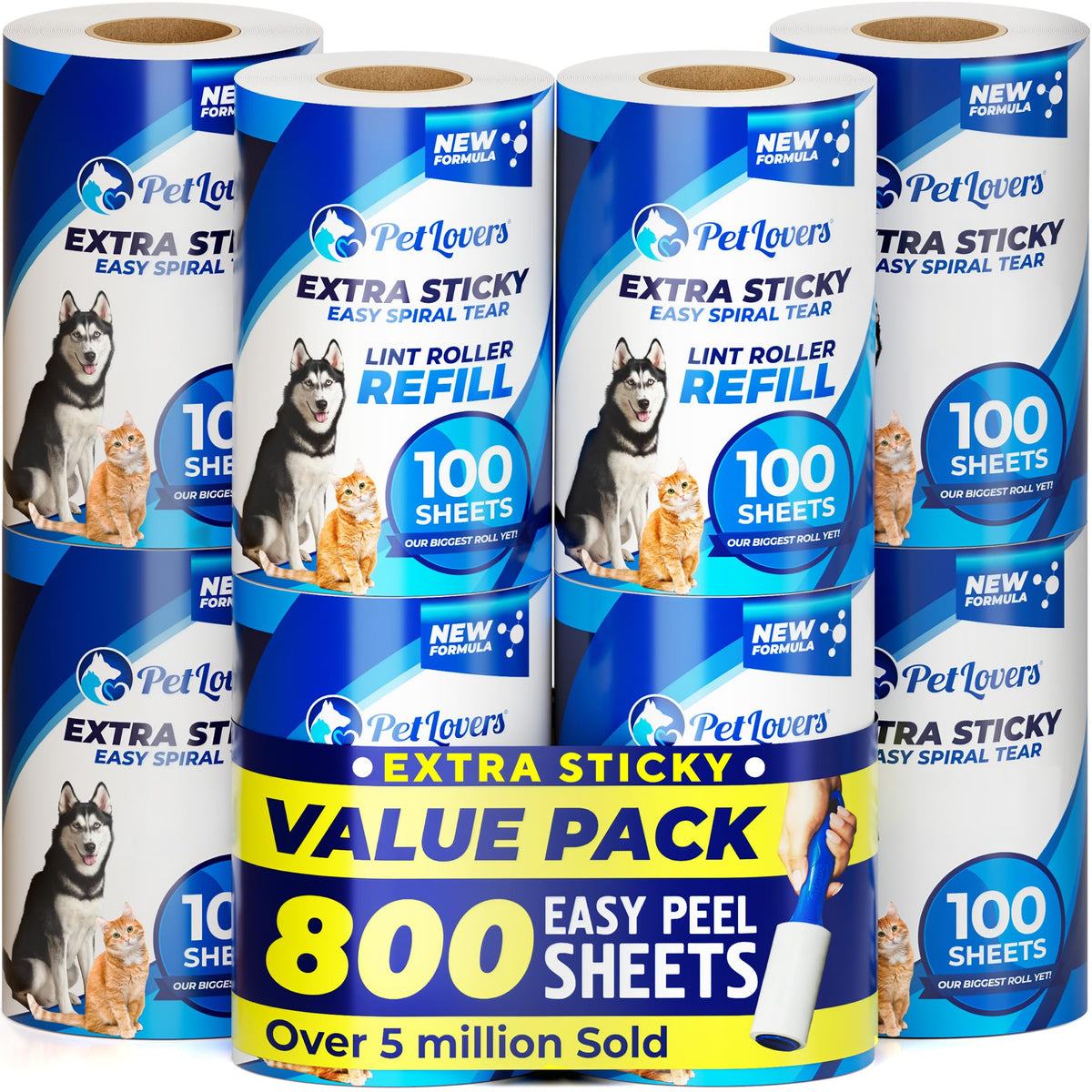 PetLovers Extra Sticky Lint Roller Ultimate Value Set 400 Sheets for Pet Hair Removal, Dog and Cat Lint Remover 4 Pack